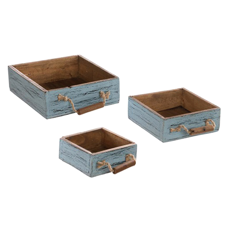 Set Di 3 Casse In Legno Rustiche Con Manici - Grandi, Medie E Piccole, Ideali Per Decorazione E Organizzazione
